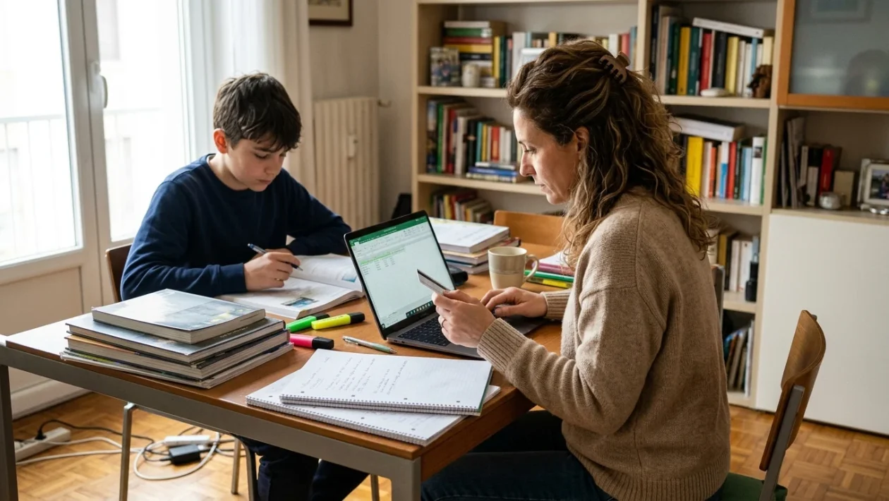 Studenti con zaini e libri scolastici all'ingresso di una scuola secondaria