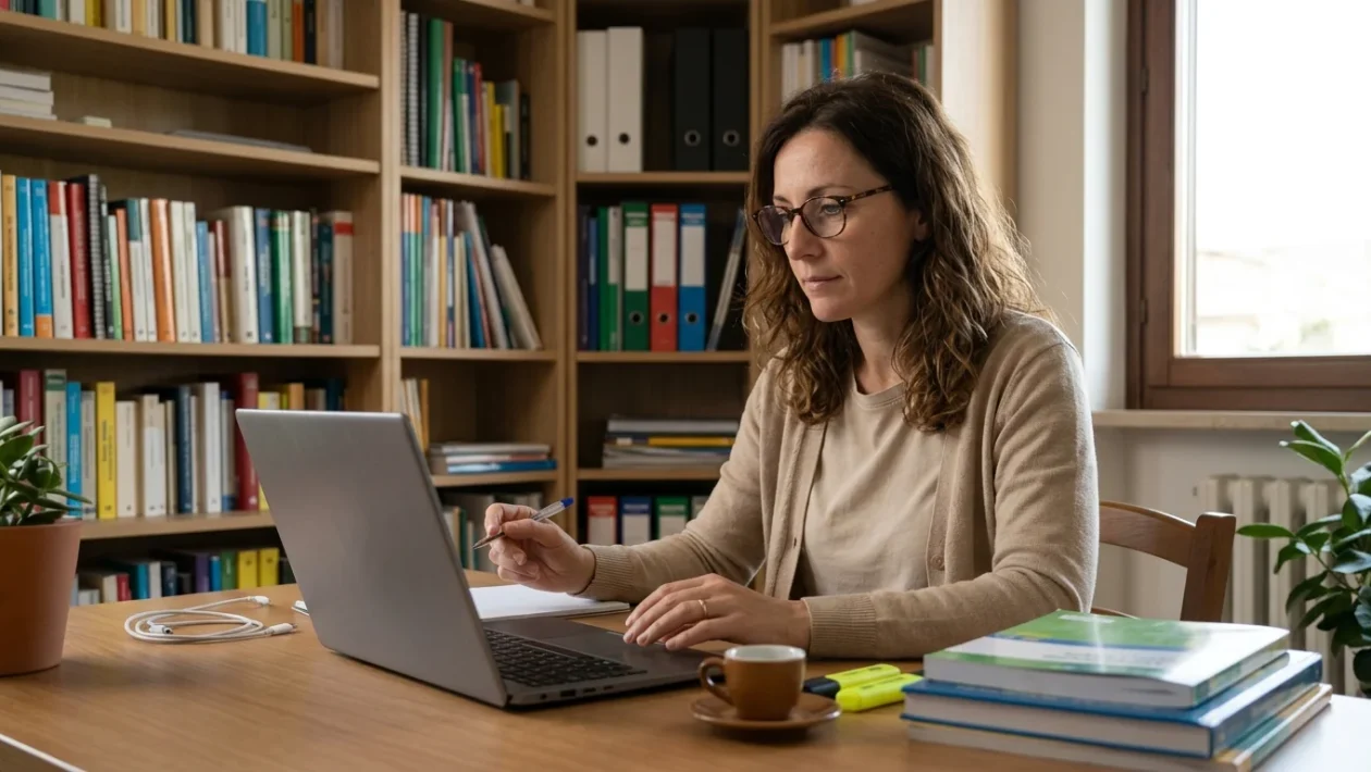 Insegnante che verifica il saldo della Carta del Docente su un computer portatile