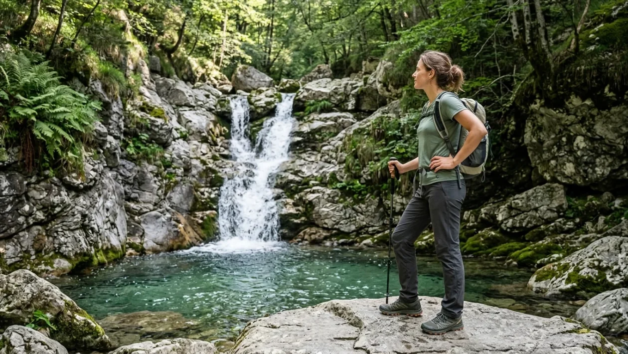 Cascata naturale con acqua cristallina immersa nei boschi delle valli lombarde