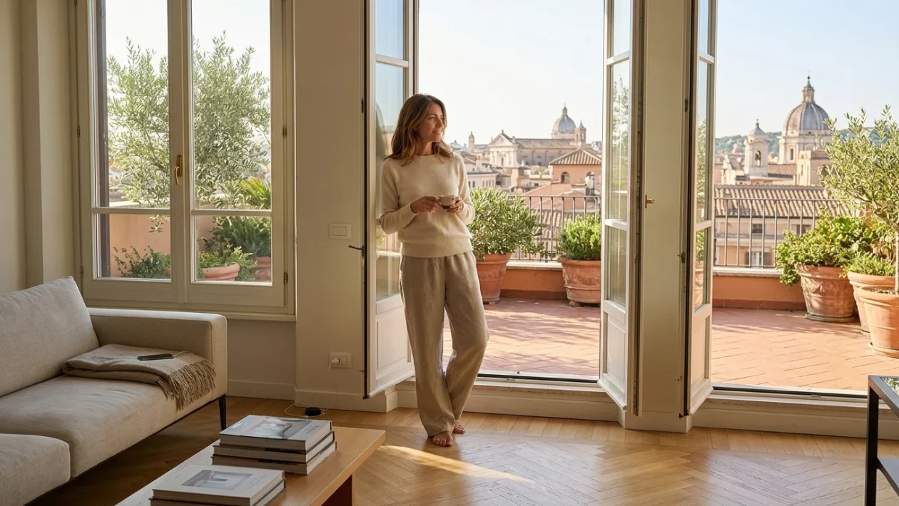 Caterina Balivo nel soggiorno luminoso della sua casa a Roma