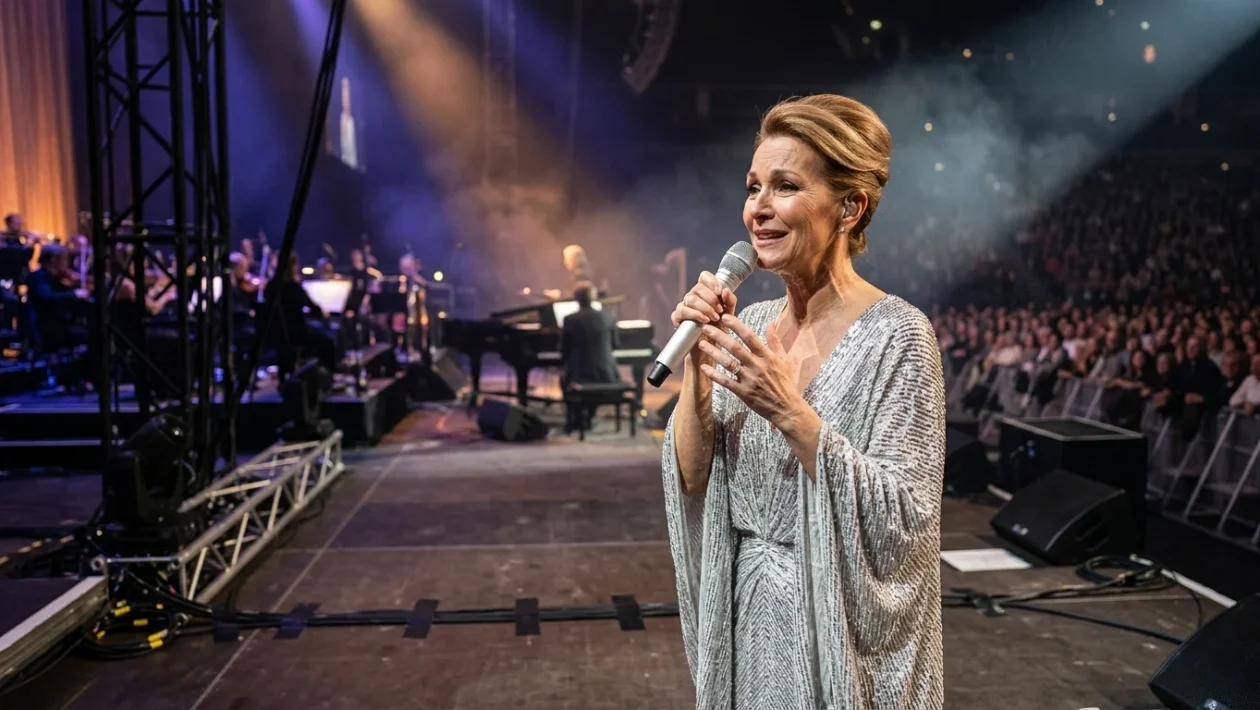 Céline Dion sul palco durante un'esibizione dal vivo