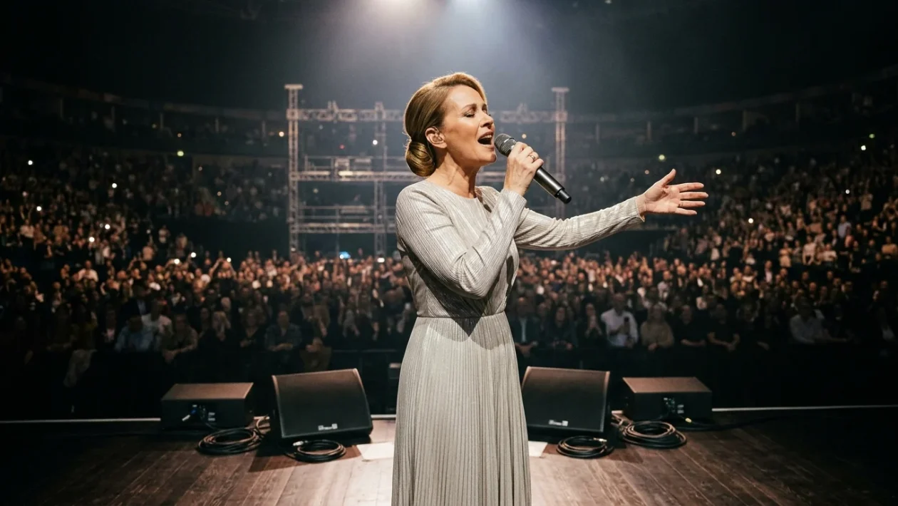 Céline Dion sul palco durante una performance dal vivo