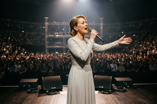 Céline Dion sul palco durante una performance dal vivo