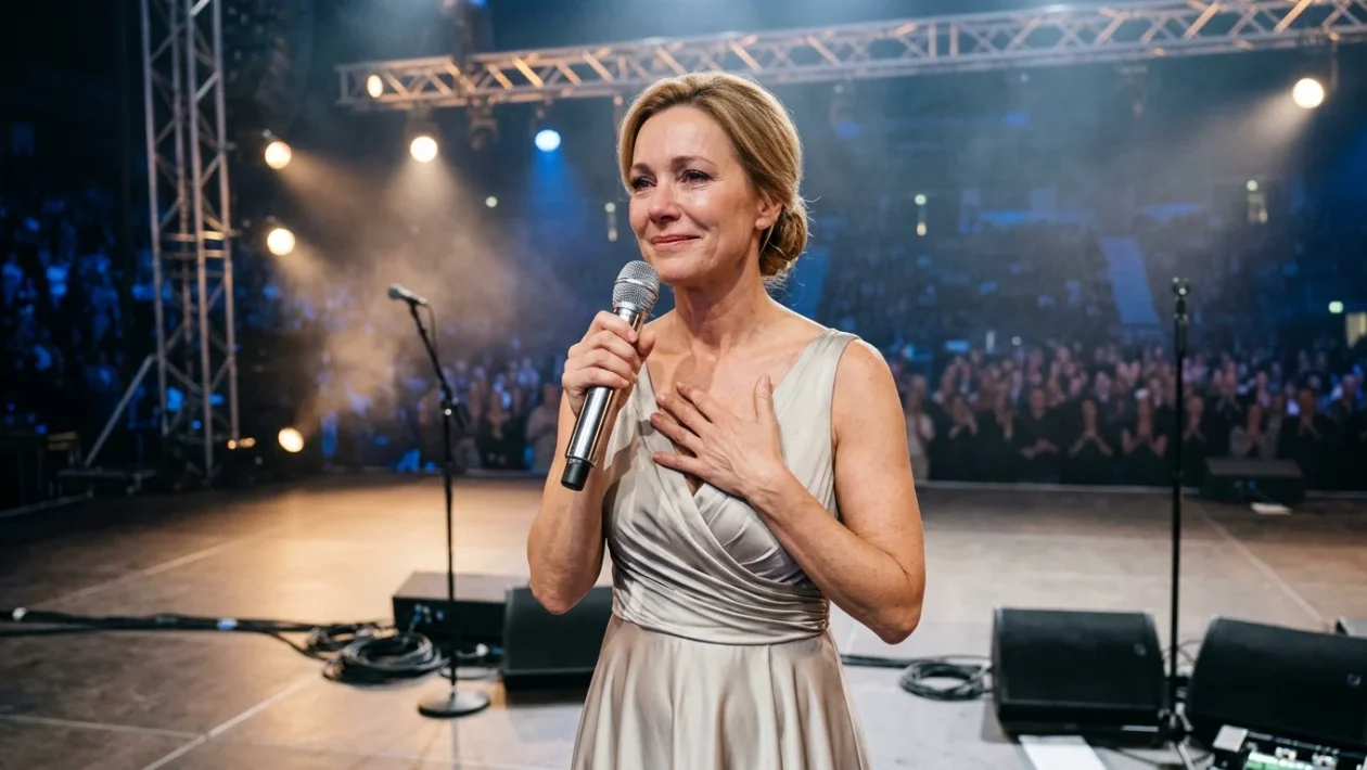 Celine Dion sul palco durante un concerto dal vivo