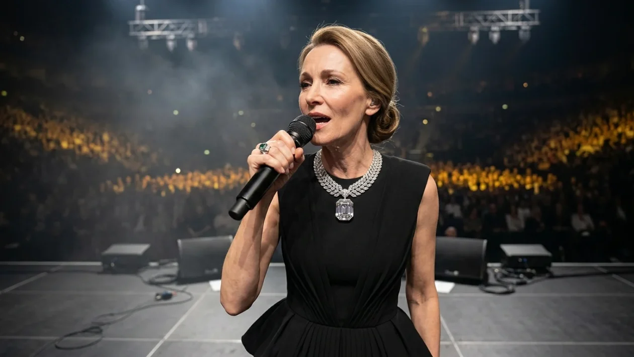 Céline Dion sul palco della Plenitude Arena a Nanterre