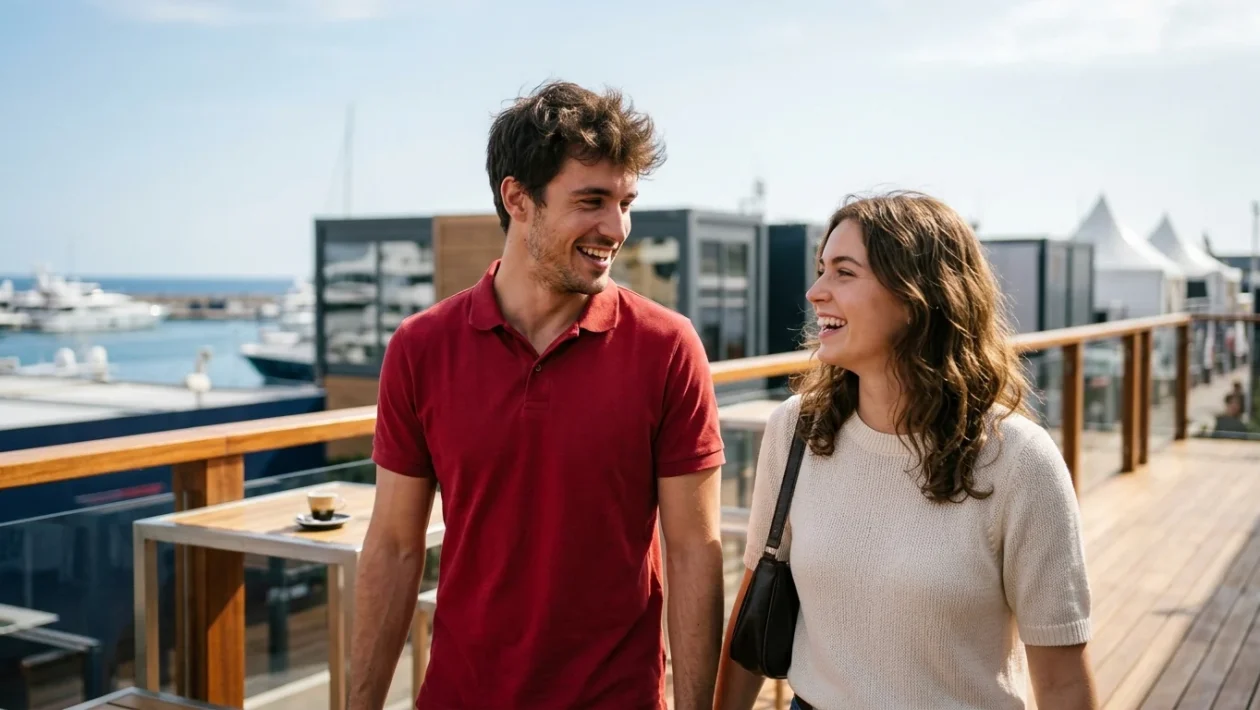Charles Leclerc e Alexandra Saint Mleux durante un evento del paddock