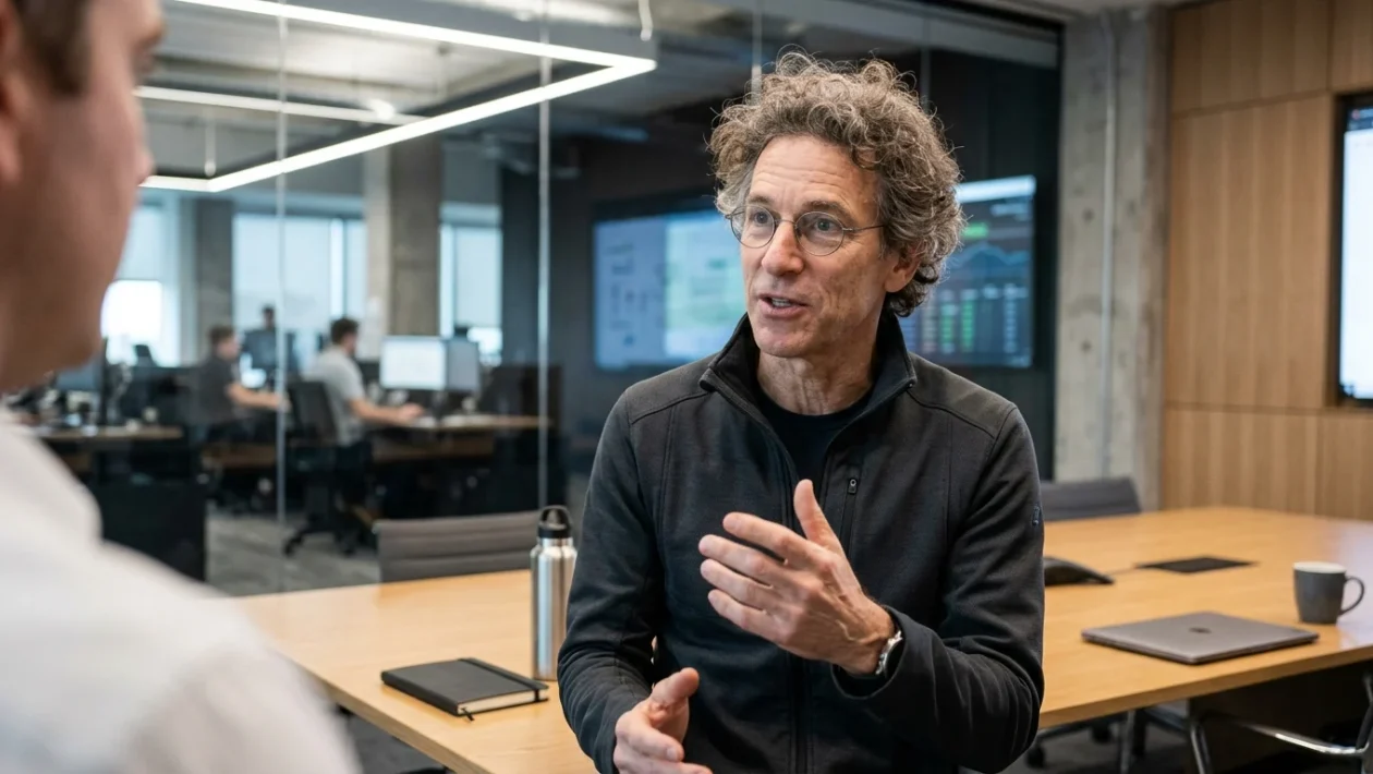 Alex Karp CEO di Palantir Technologies durante un intervento pubblico