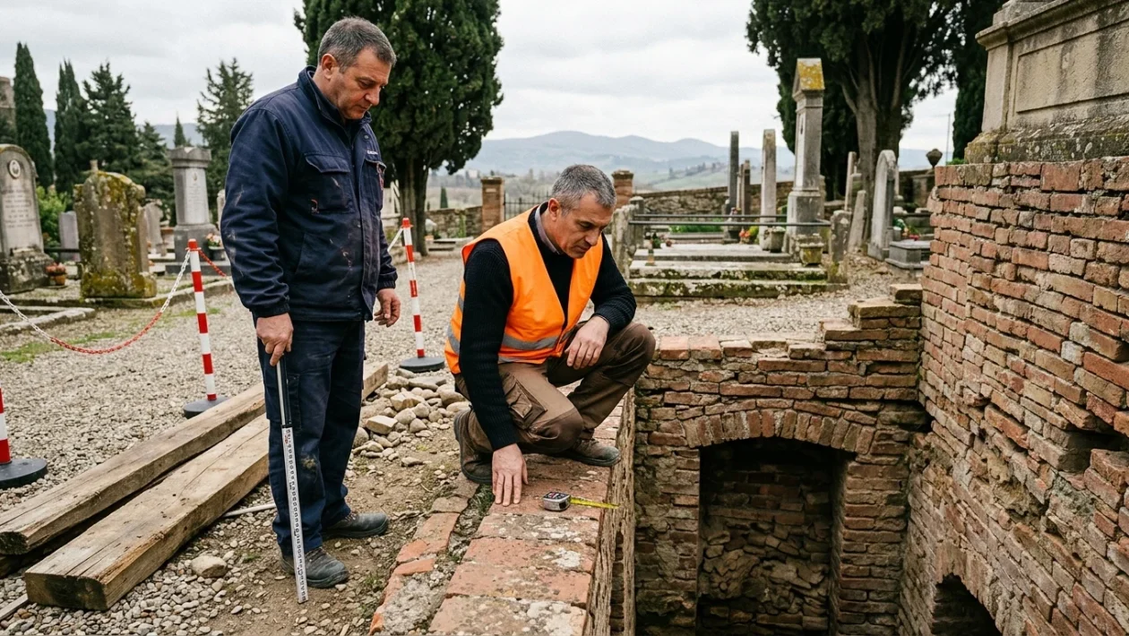 Viale interno e tombe in muratura nel cimitero di Vicchio