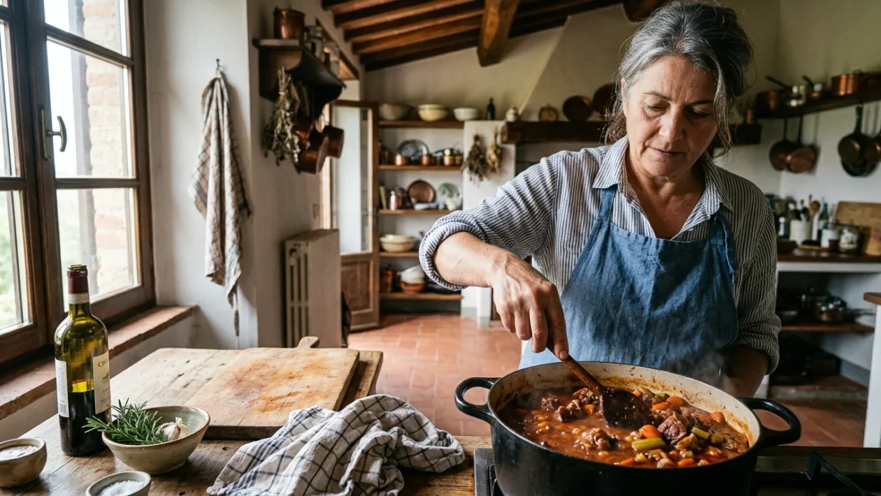 Cinghiale in umido cucinato secondo la ricetta classica toscana in tegame di coccio