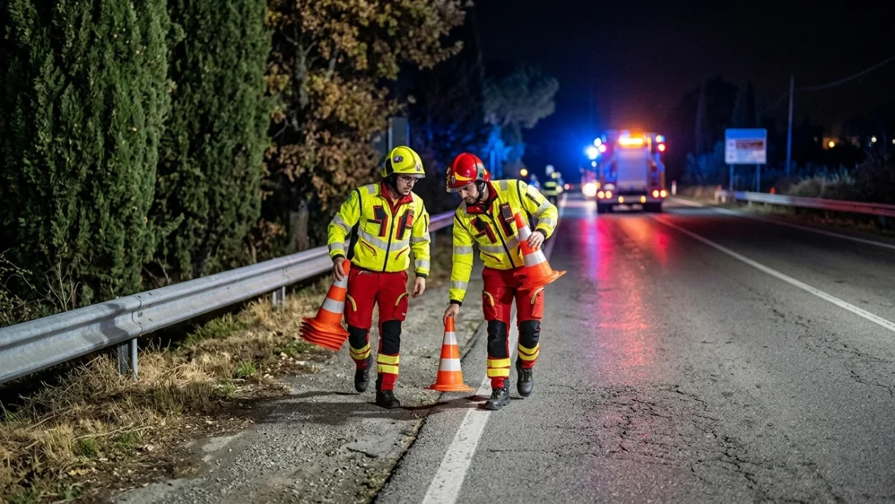 Mezzi di soccorso intervenuti per un incidente stradale notturno
