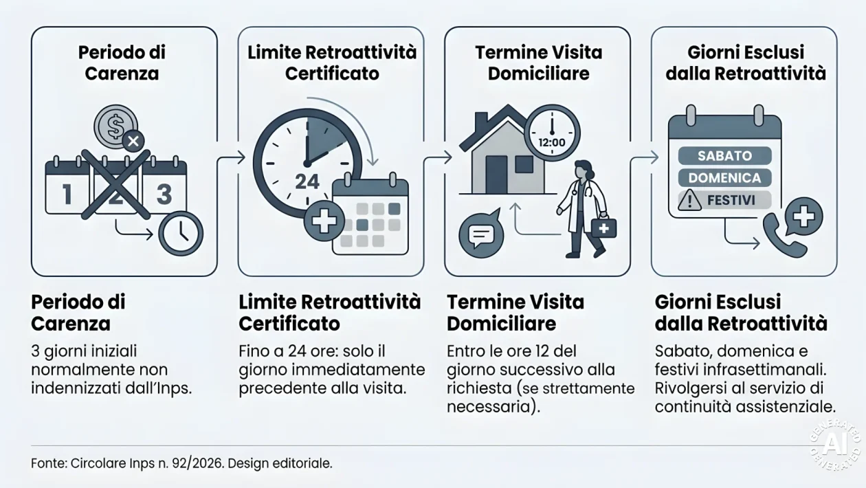 Circolare Inps n. 92: l'indennità di malattia copre anche il giorno precedente alla visita
