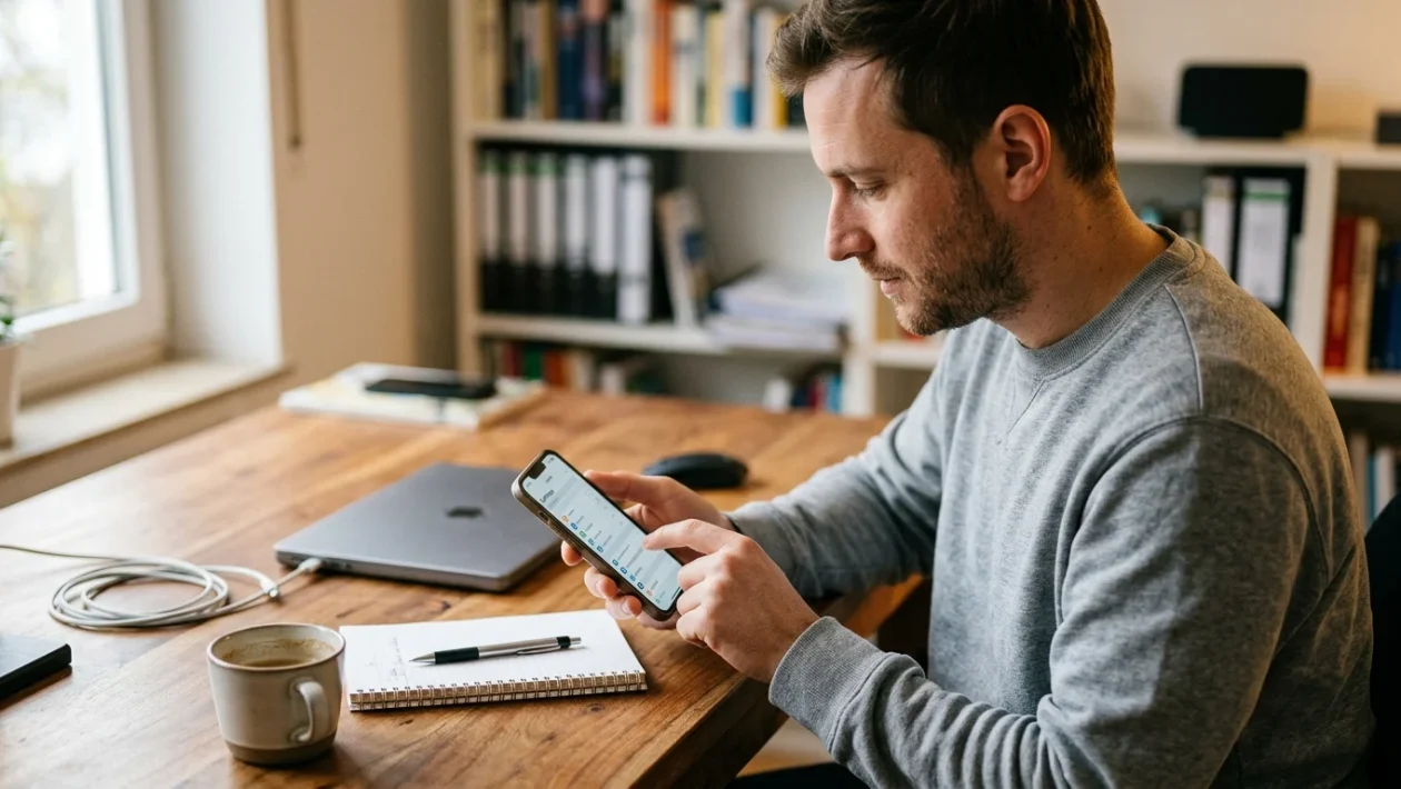 Smartphone con schermata di blocco personalizzata accanto a un laptop