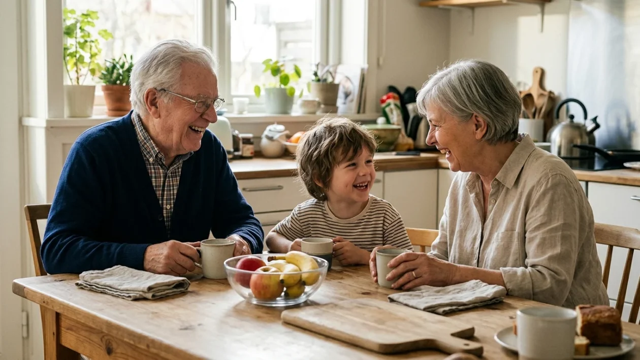 Una famiglia multigenerazionale con nonni e nipoti insieme