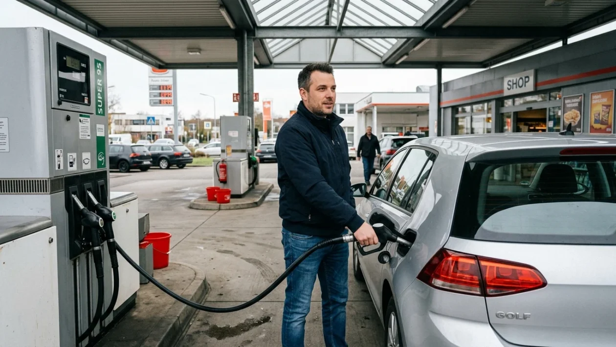 Erogatore di carburante alla stazione di servizio durante il rifornimento