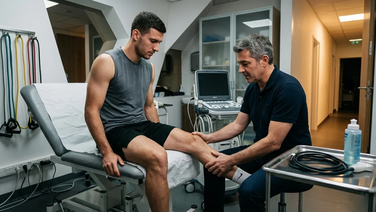 Valutazione medica e riabilitazione atletica sul campo da calcio