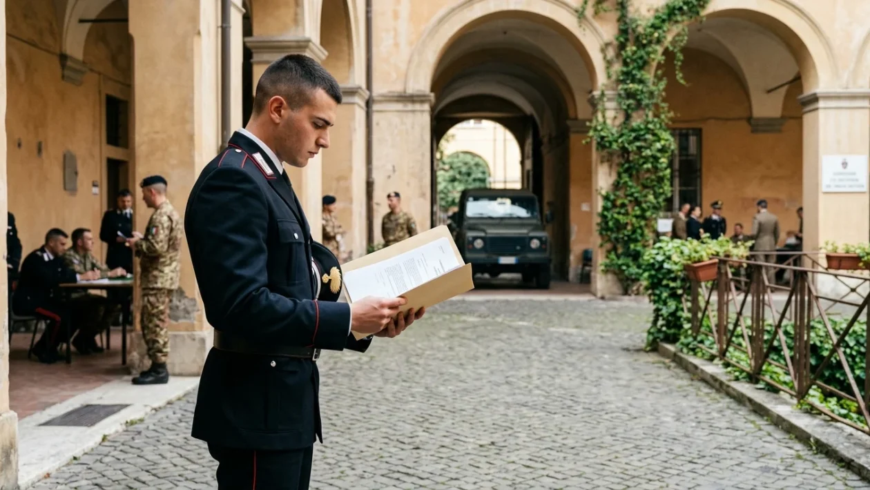Divisa e cappello d'ordinanza dell'Arma dei Carabinieri su tavolo istituzionale