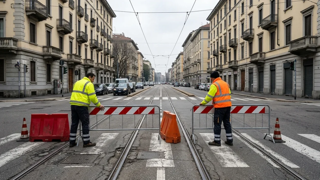 Scorcio della carreggiata e della linea tramviaria lungo corso Giulio Cesare a Torino