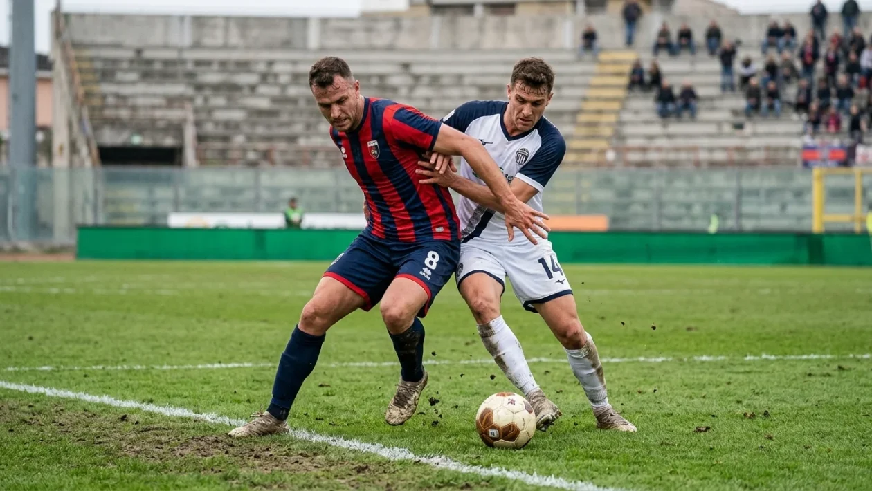 Azione tattica a centrocampo durante il match Cosenza Cavese