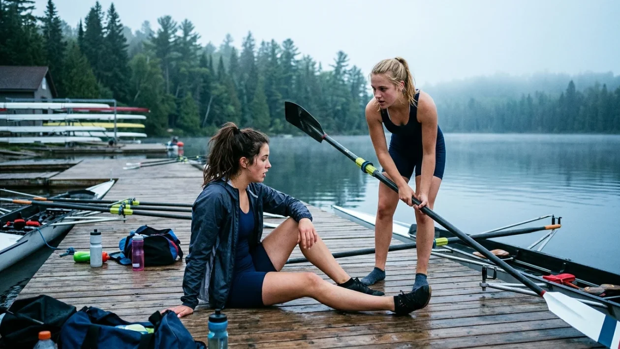 Scena della serie canadese Crew Girl con giovani atlete di canottaggio