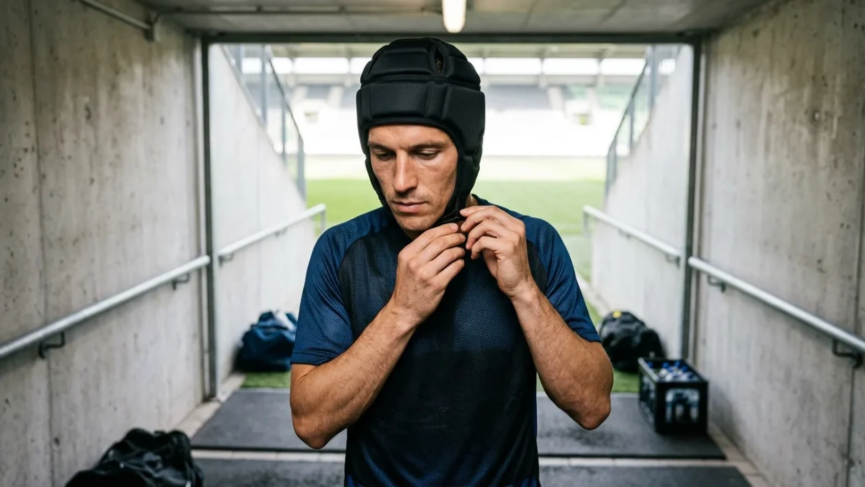 Cristian Chivu in campo con il casco protettivo durante una partita