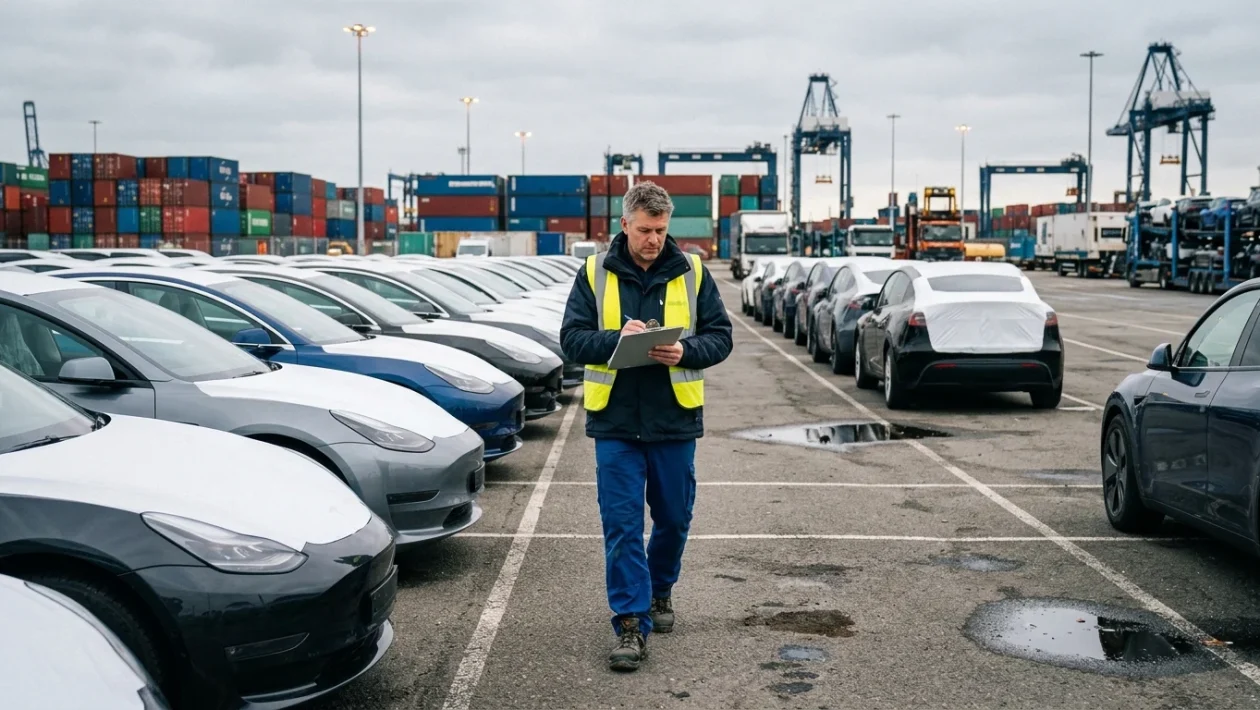 Linea di produzione automobilistica moderna con veicoli assemblati e componenti tecnologici