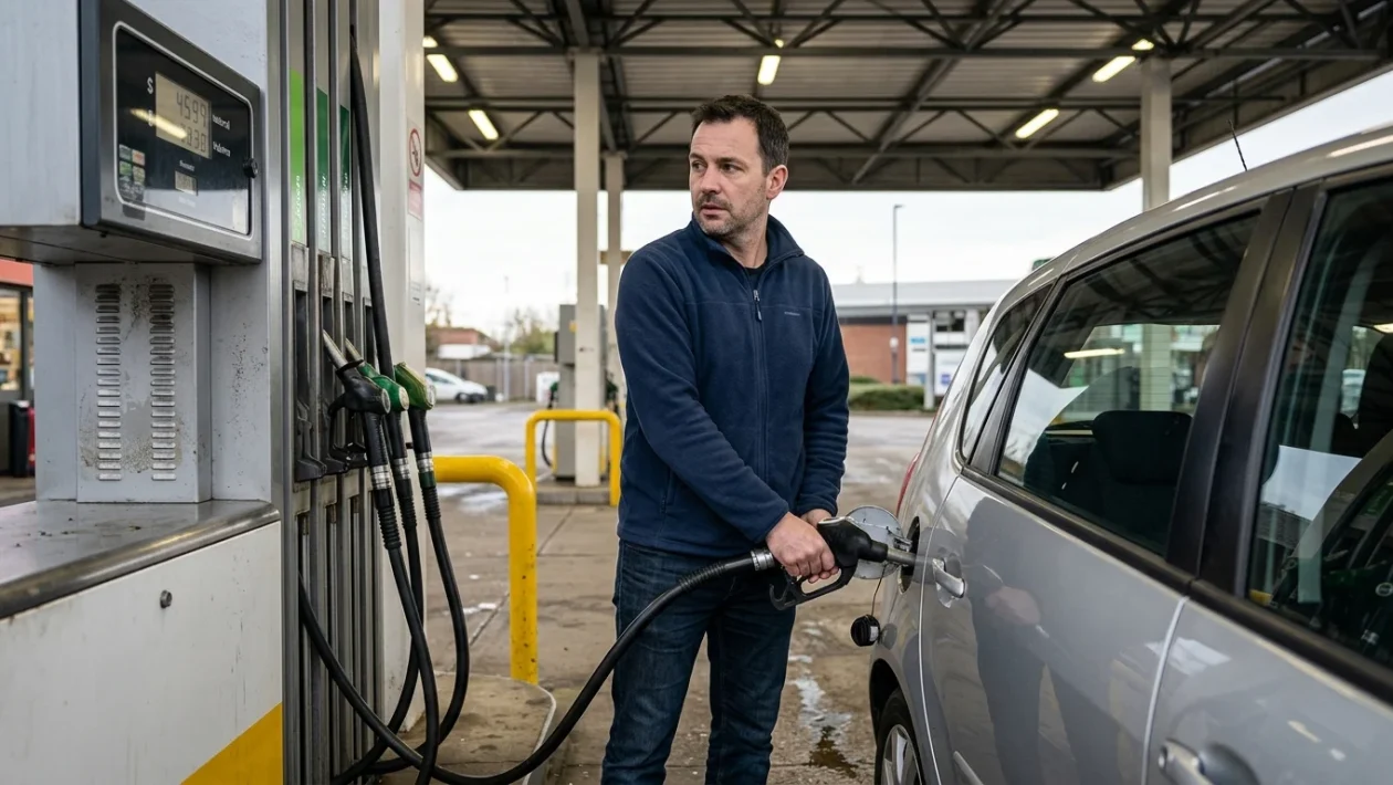 Distributore di benzina con erogatori e display dei prezzi carburante