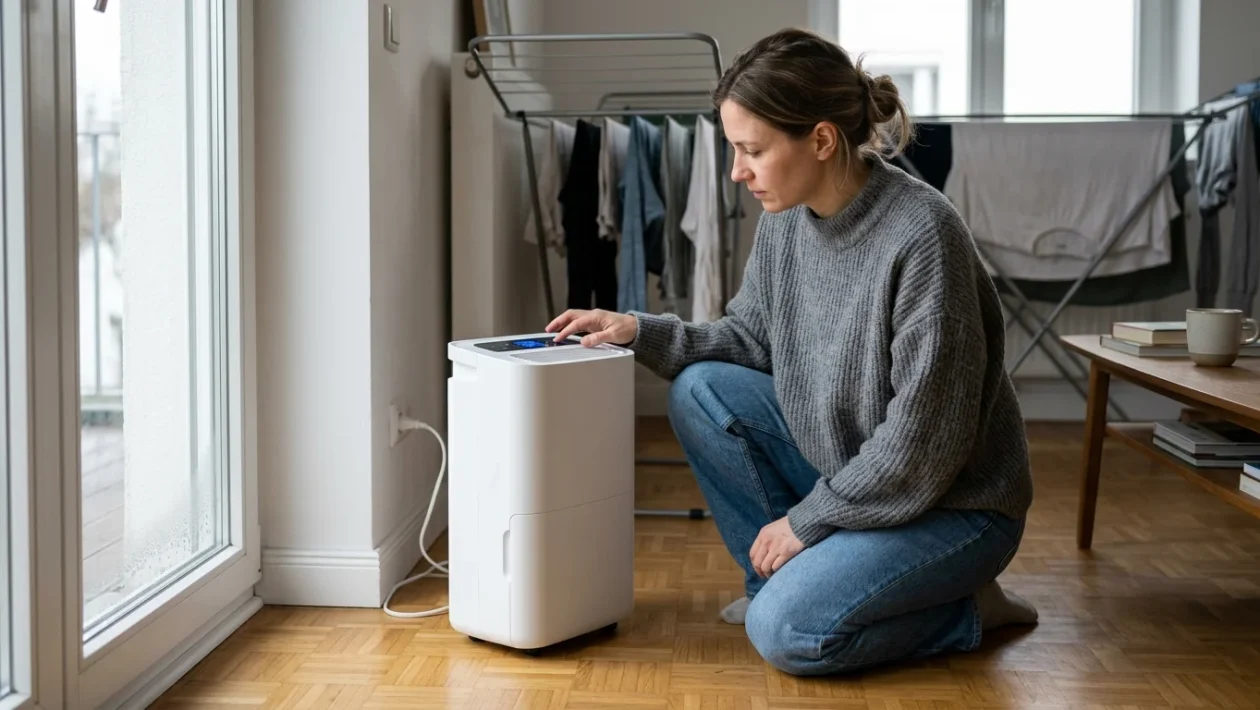 Deumidificatore compatto per casa contro l'umidità e la muffa con ruote piroettanti