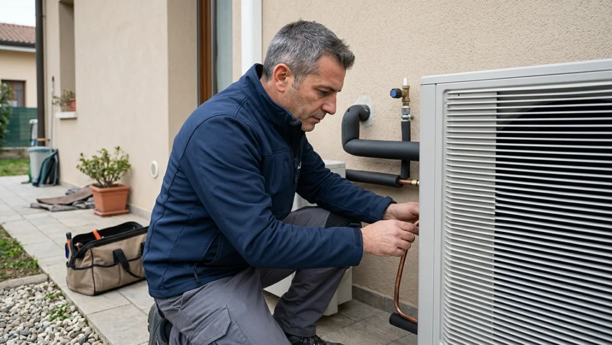 Installazione di un'unità esterna per pompa di calore residenziale ad alta efficienza energetica