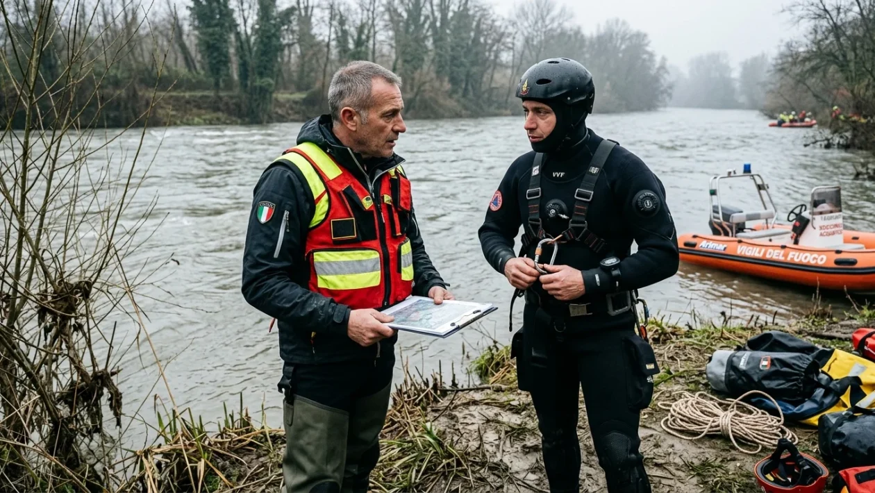 Rilievi e operazioni dei soccorritori lungo le sponde del fiume Livenza