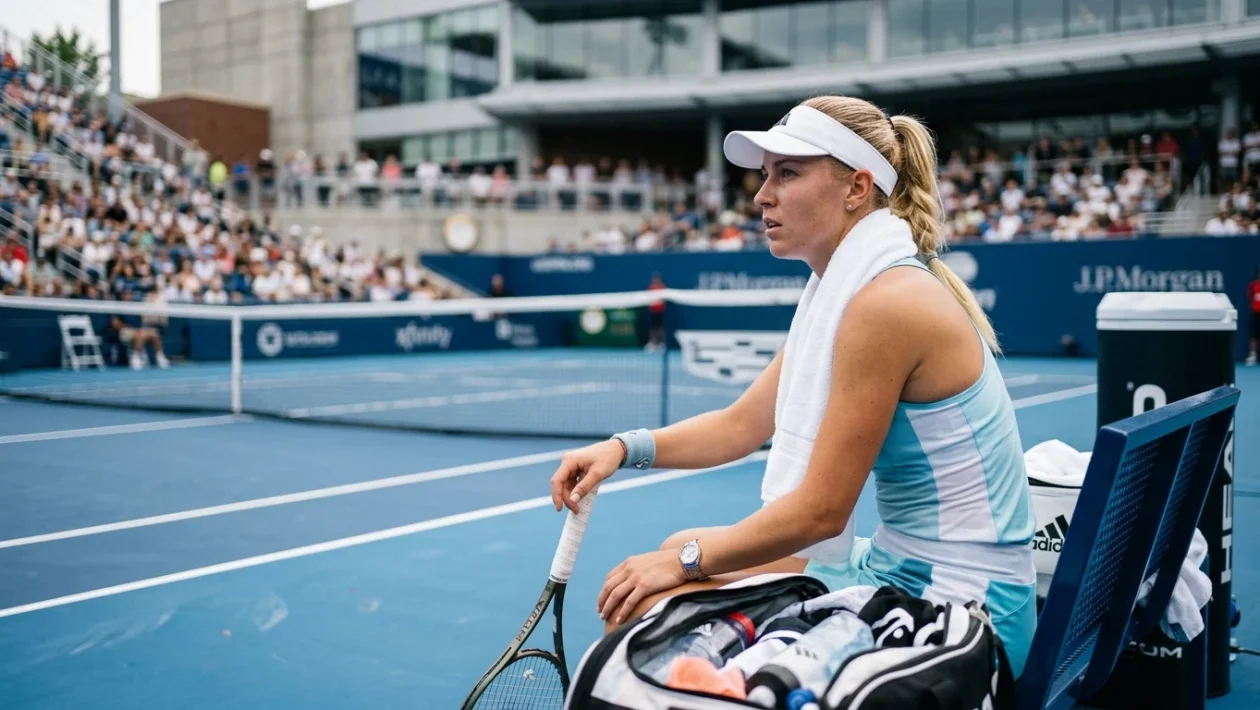 Elena Rybakina durante una sessione di allenamento sul campo da tennis