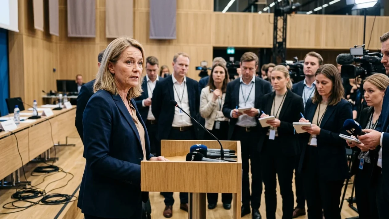 Parlamento svedese con schede e urne per il voto politico