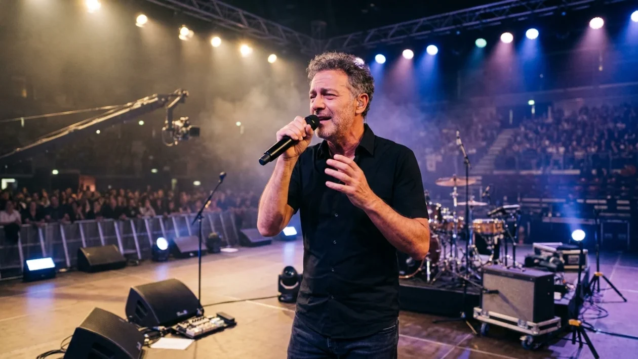 Eros Ramazzotti sul palco durante il concerto evento trasmesso sulle reti Mediaset