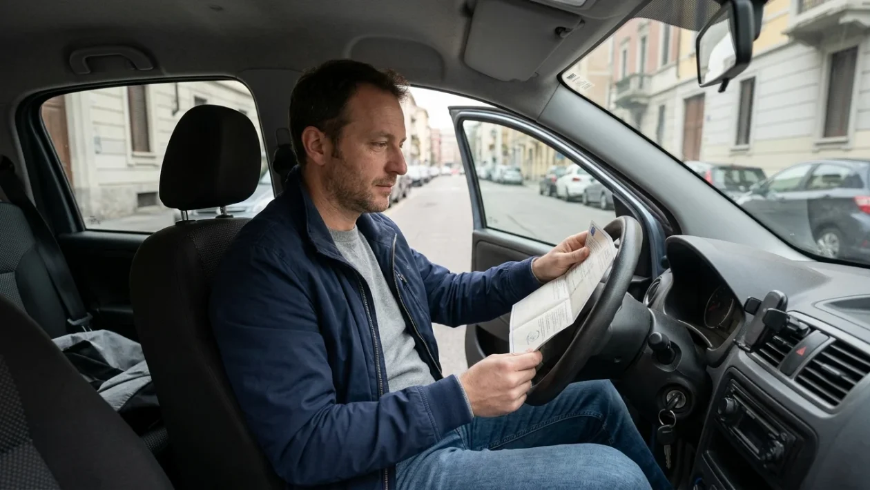 Carta di circolazione automobilistica aperta con focus sul dato di potenza al rigo P.2