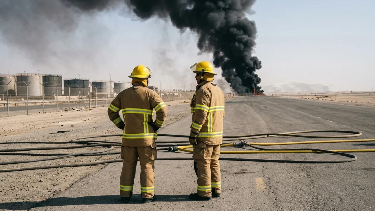 Colonna di fumo nero visibile vicino all'aeroporto di Riad in Arabia Saudita