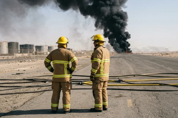 Colonna di fumo nero visibile vicino all'aeroporto di Riad in Arabia Saudita