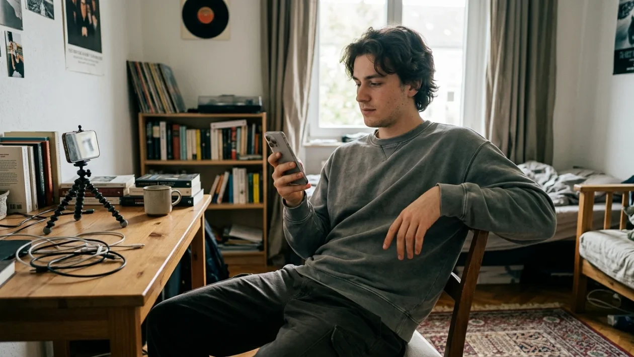 Giovani creator che registrano video per il trend dei punti aura su TikTok