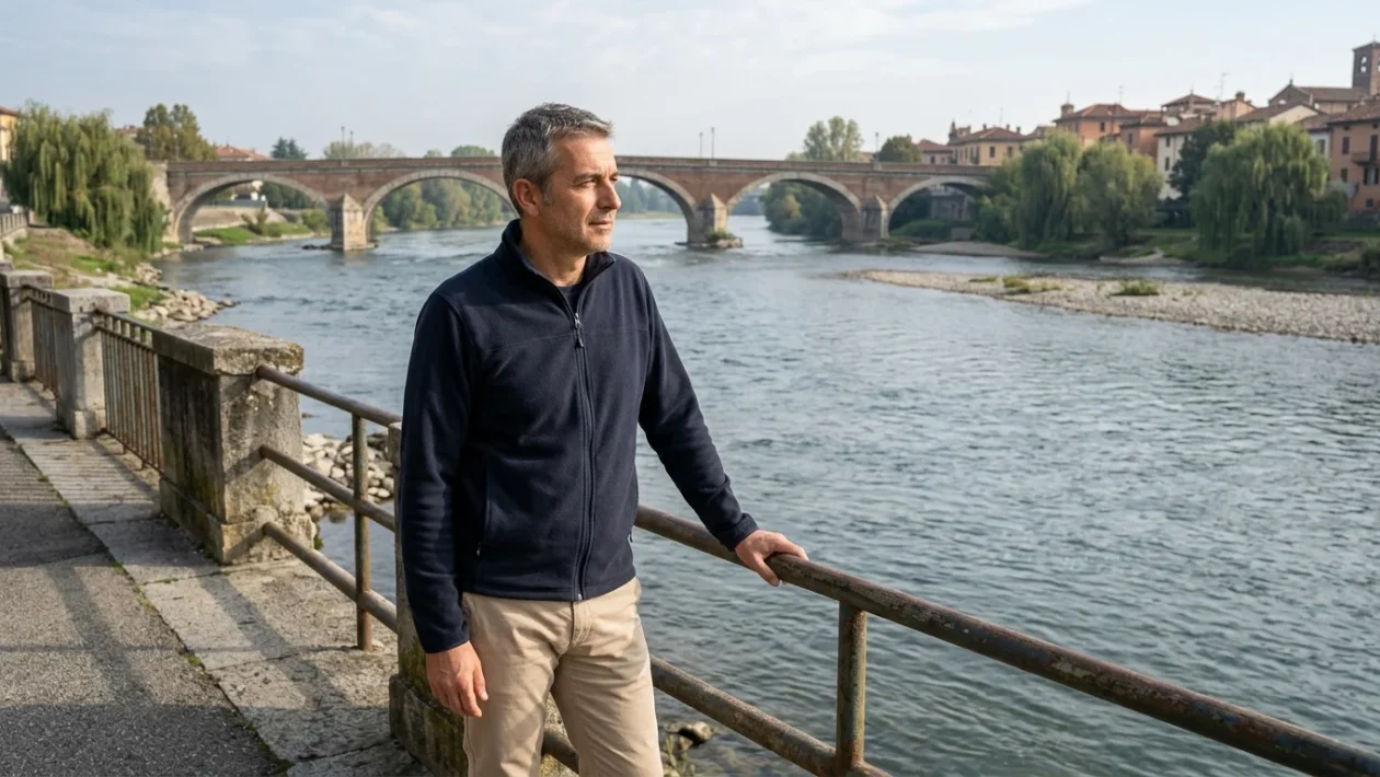 Veduta del fiume Adda che scorre accanto alla città di Lodi