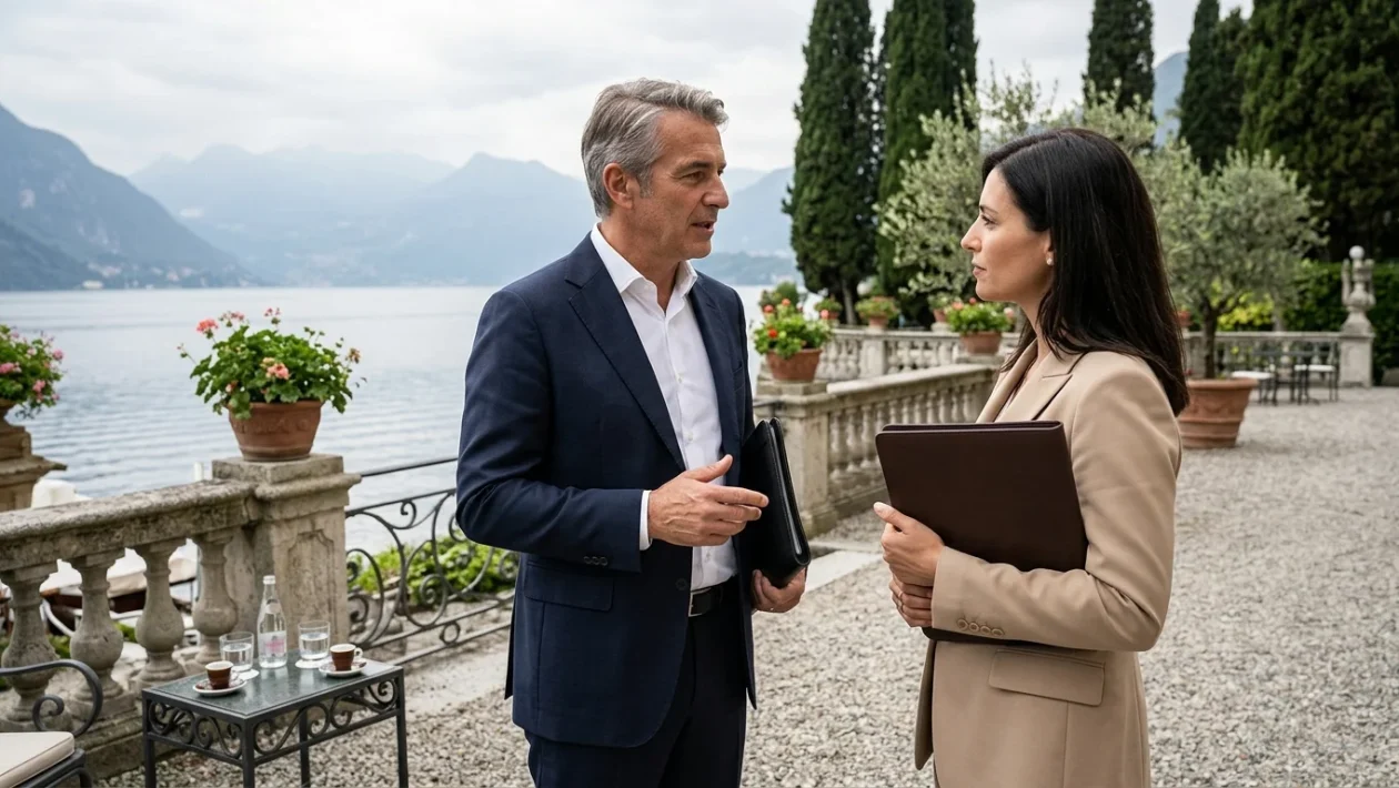 La prestigiosa sede di Villa d'Este a Cernobbio sul Lago di Como durante un evento economico internazionale