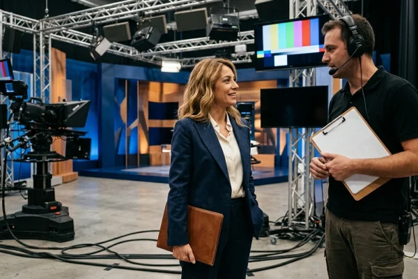 Francesca Barra giornalista e conduttrice televisiva in studio