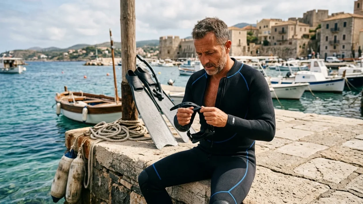 Attrezzatura subacquea e acque costiere per la pesca in apnea