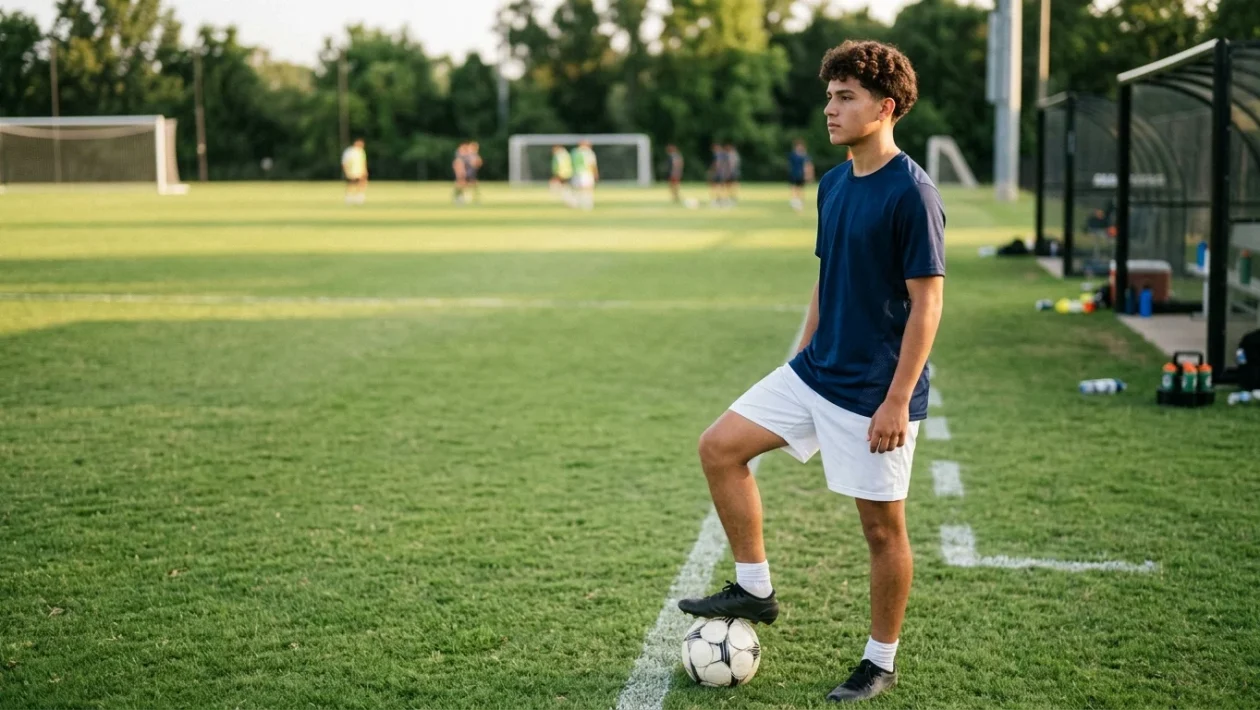 Franco Mastantuono sul campo da calcio con la divisa da gioco