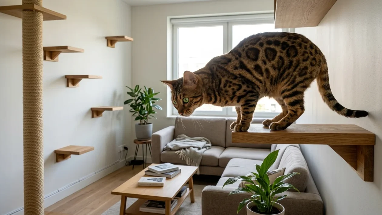 Esemplare di gatto bengala dal mantello maculato simile a un piccolo leopardo