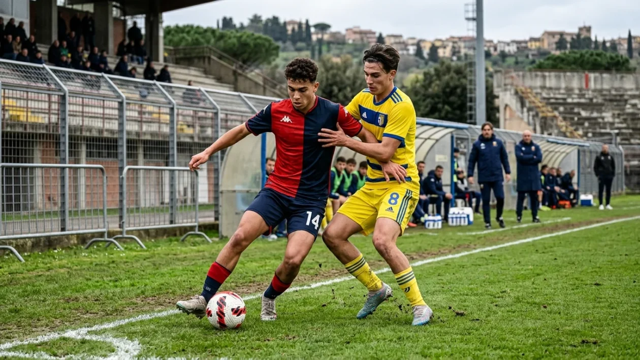 Pallone da calcio su un campo da gioco del torneo giovanile Primavera