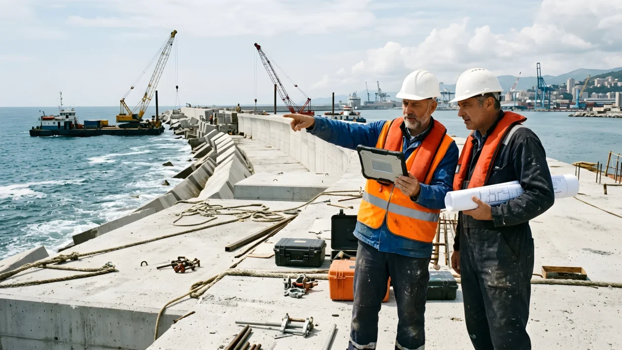 Cantiere della Nuova Diga Foranea nel porto di Genova