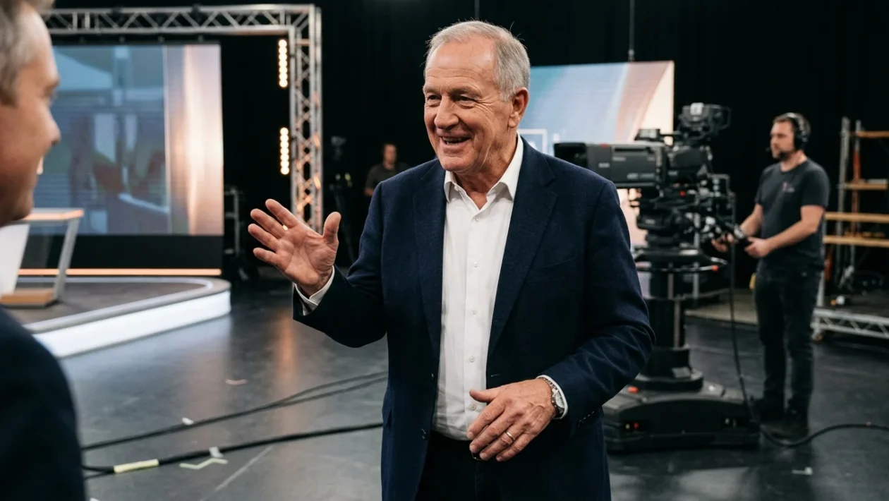 Gerry Scotti nello studio televisivo del game show di Canale 5
