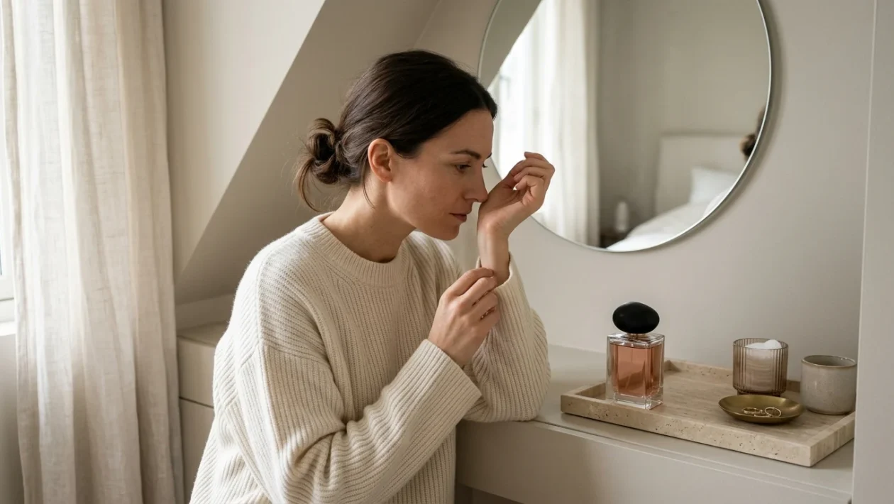 Flacone elegante del profumo Giorgio Armani Sì con tappo nero e finiture dorate