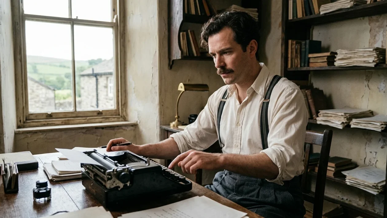 Giuseppe Zeno sul set nel ruolo dello scrittore Giovannino Guareschi