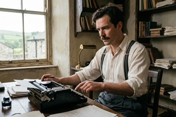 Giuseppe Zeno sul set nel ruolo dello scrittore Giovannino Guareschi