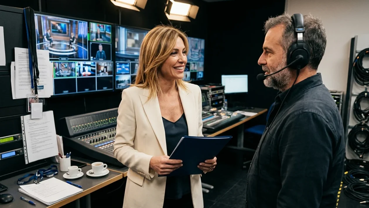Studio televisivo di prima serata con scenografia per reality show Mediaset