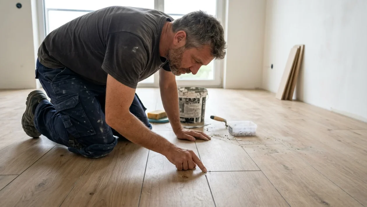 Pavimento in gres porcellanato effetto legno posato con fuga minima tono su tono